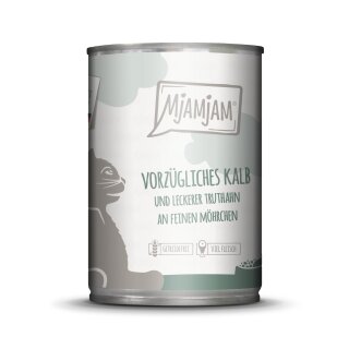 MjAMjAM Cat 6x 400g Vorzügliches Kalb & Truthahn an leckeren Möhrchen