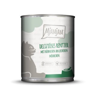 MjAMjAM Cat 800g Deliziöses Rentier mit Hühnchen an leckeren Möhrchen