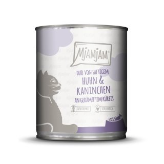 MjAMjAM Cat 6x 800g DUO von saftigem Hühnchen & Kaninchen an gedämpftem Kürbis